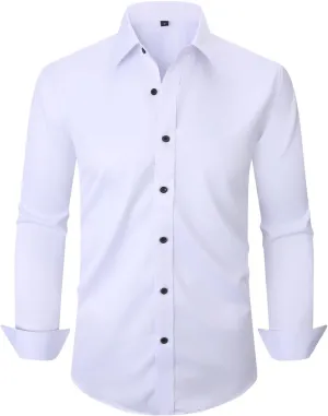Men's Long Sleeve Dress Shirts Stretch Wrinkle Free Button Down Shirt Business Wedding Formal Shirts Regular Fit