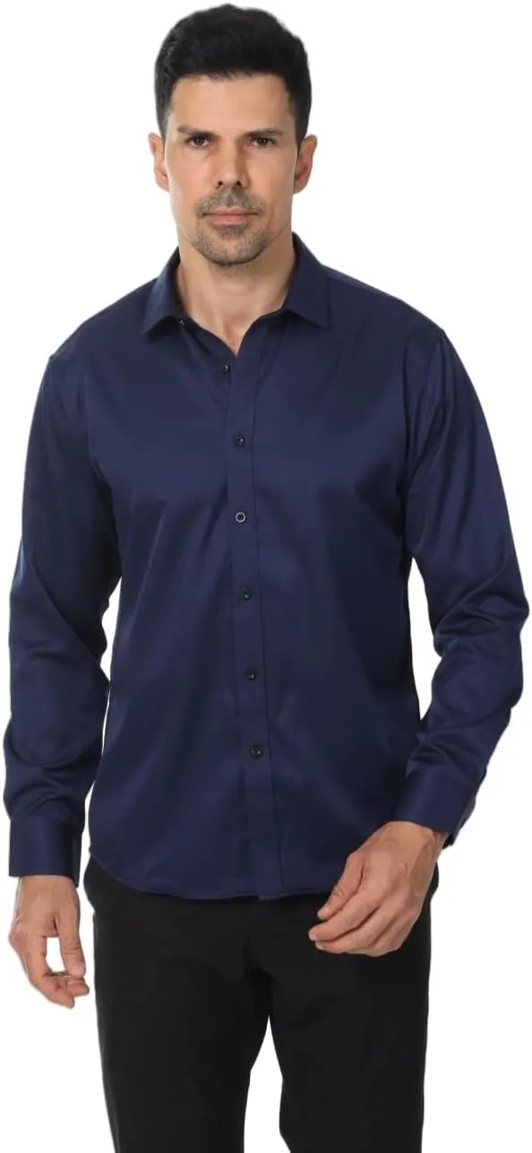 Men's Long Sleeve Dress Shirts Stretch Wrinkle Free Button Down Shirt Business Wedding Formal Shirts Regular Fit