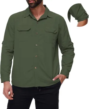 Mens Long Sleeve Fishing Shirts Sun Protection Work Safari Cooling Shirts for Men Traveling Hiking Camping Quick Dry