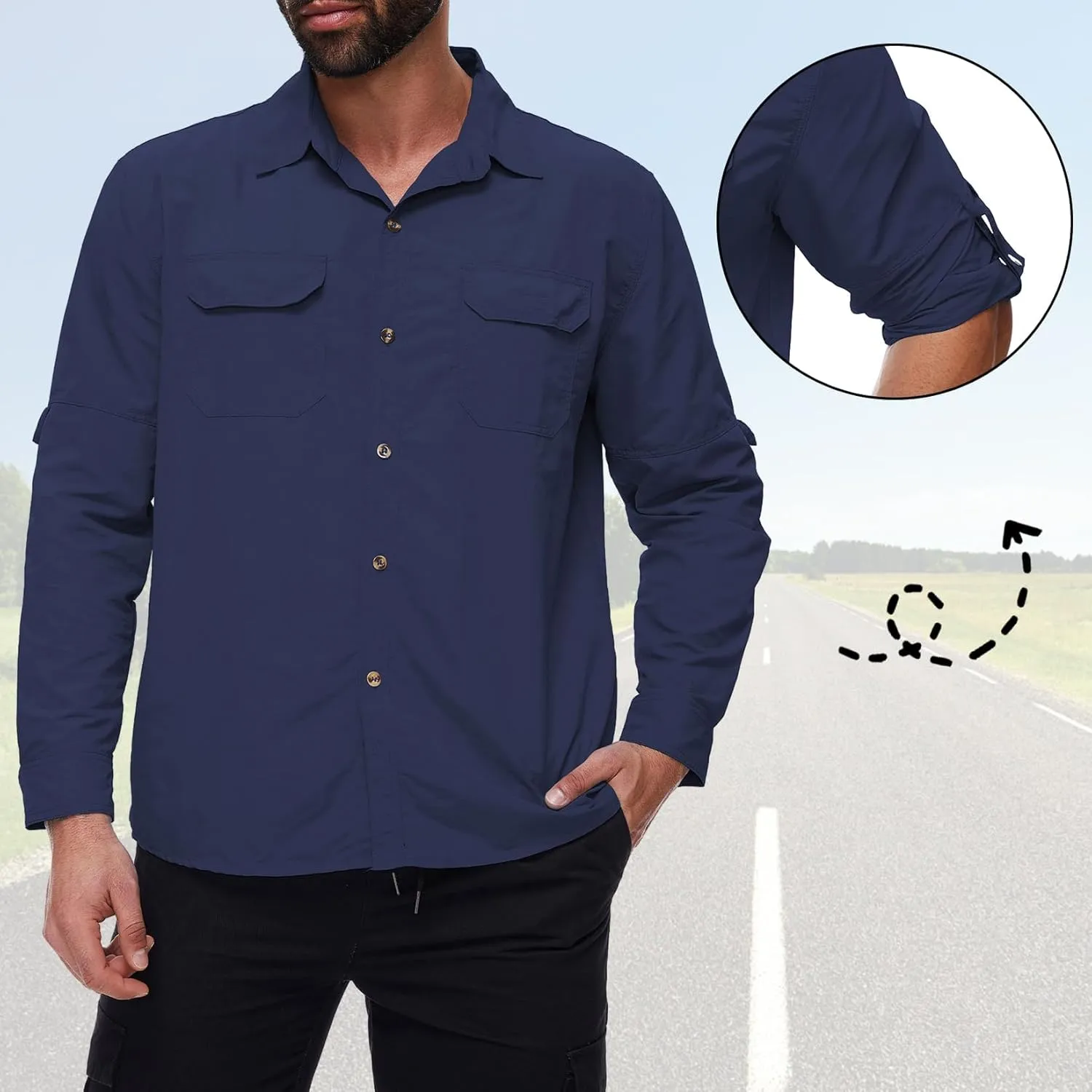Mens Long Sleeve Fishing Shirts Sun Protection Work Safari Cooling Shirts for Men Traveling Hiking Camping Quick Dry