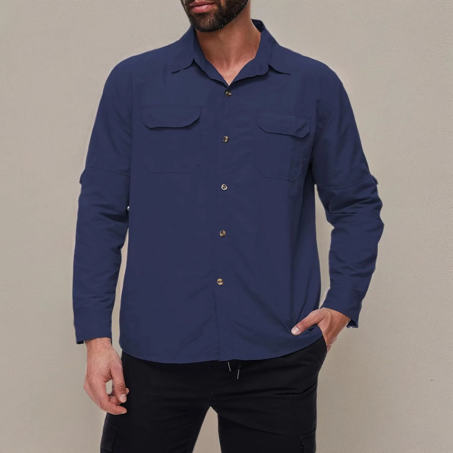 Mens Long Sleeve Fishing Shirts Sun Protection Work Safari Cooling Shirts for Men Traveling Hiking Camping Quick Dry
