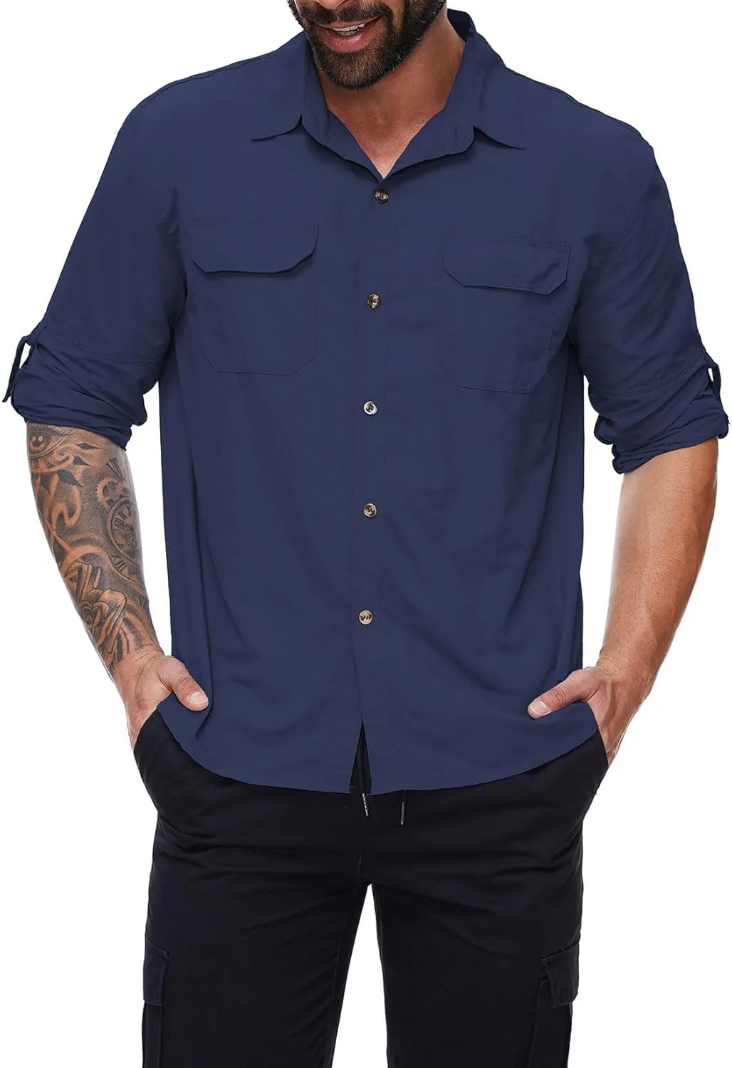 Mens Long Sleeve Fishing Shirts Sun Protection Work Safari Cooling Shirts for Men Traveling Hiking Camping Quick Dry