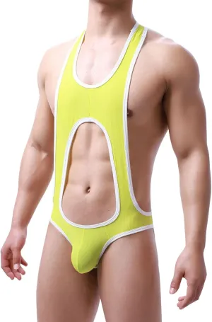 Men's Mankini Bodysuit One Piece Cutout Jockstrap Sexy Mesh Backless Jumpsuit Bulge Pouch G-String Thong Underwear