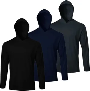 Men's Pack Dry-Fit Moisture Wicking Shirts UPF 50  Uv Long Sleeve Tees Breathable Sun Protection T-Shirt with Hood