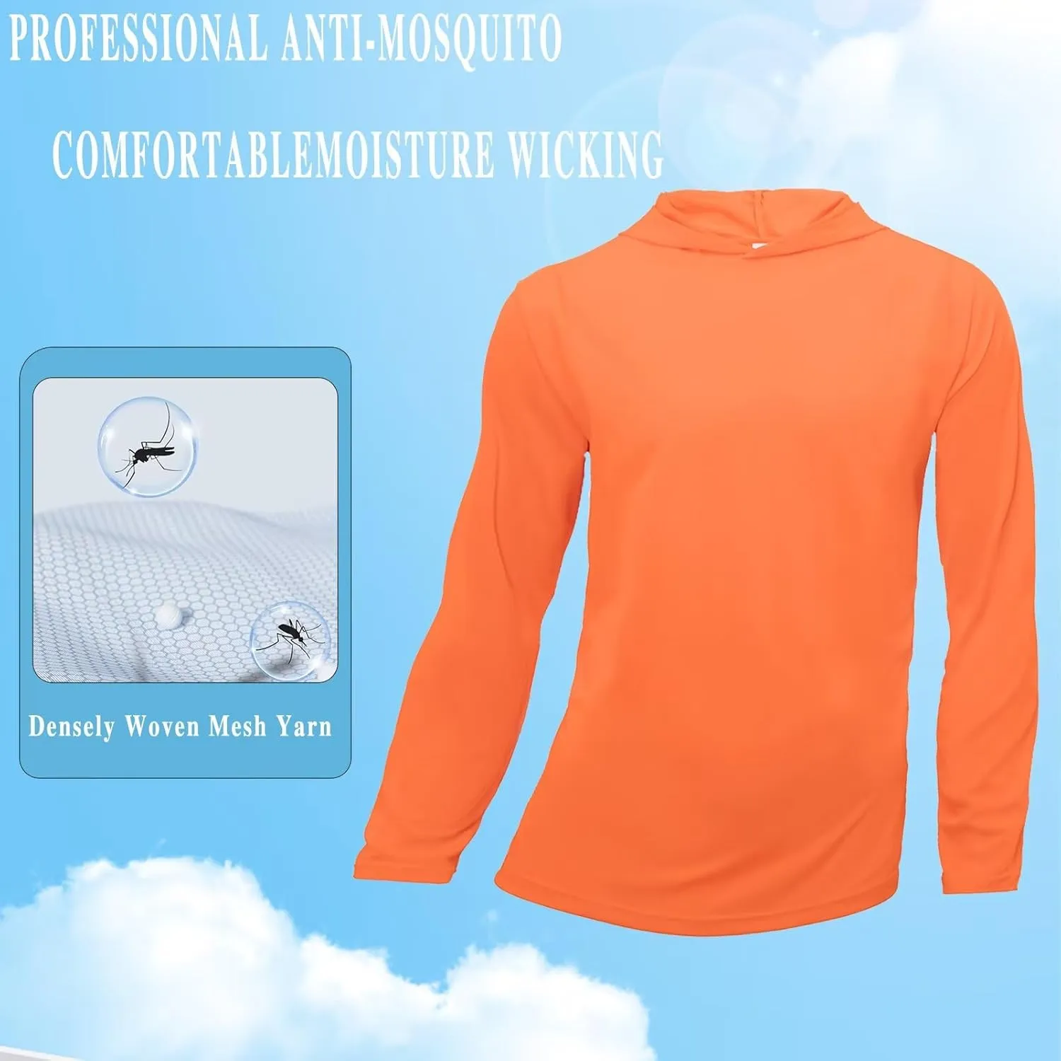 Men's Pack Dry-Fit Moisture Wicking Shirts UPF 50  Uv Long Sleeve Tees Breathable Sun Protection T-Shirt with Hood