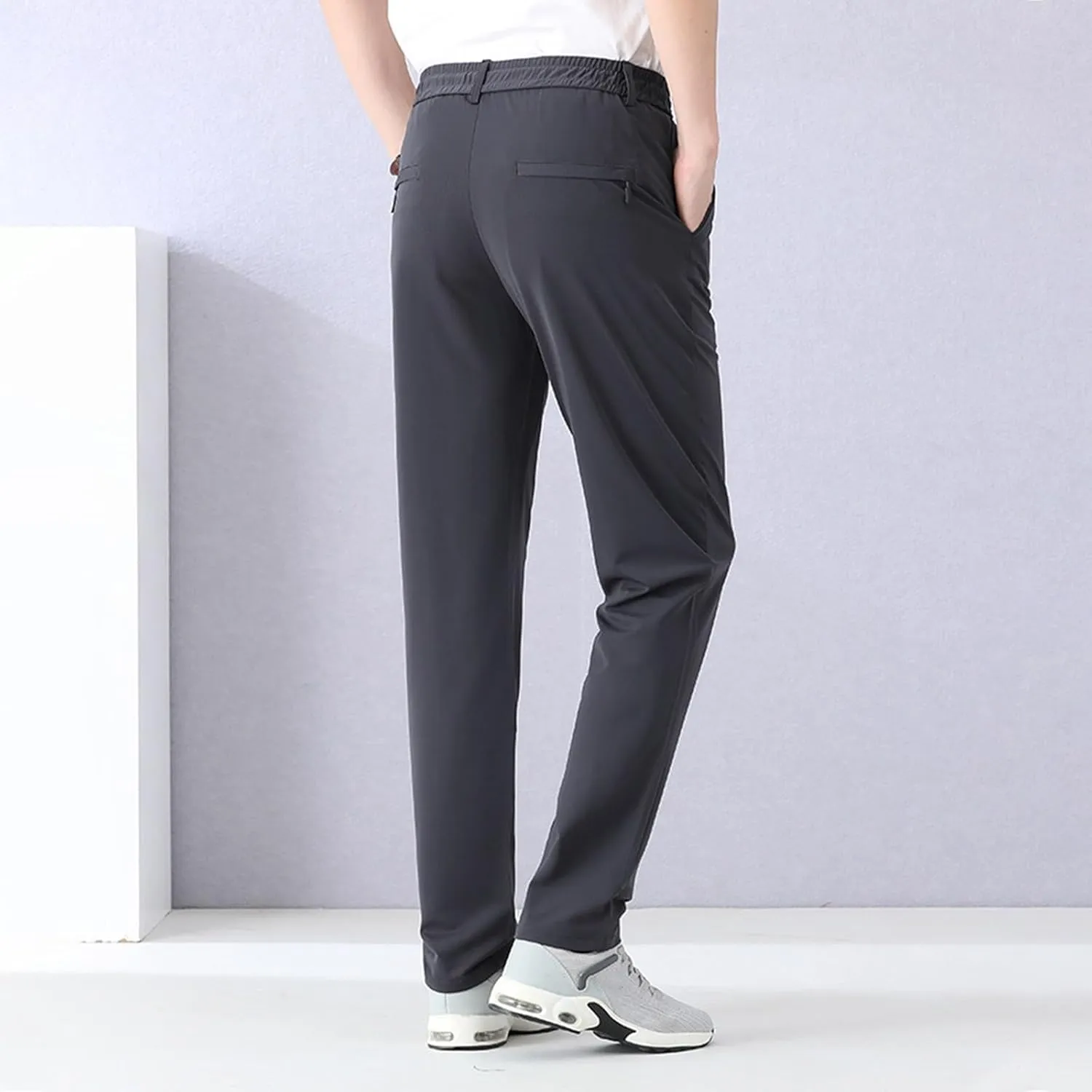 Mens Quick Drying Pants Elastic Waist Breathable Stretch Active Loose Pants Comfy Cool Sweatpant Trousers with Pocket