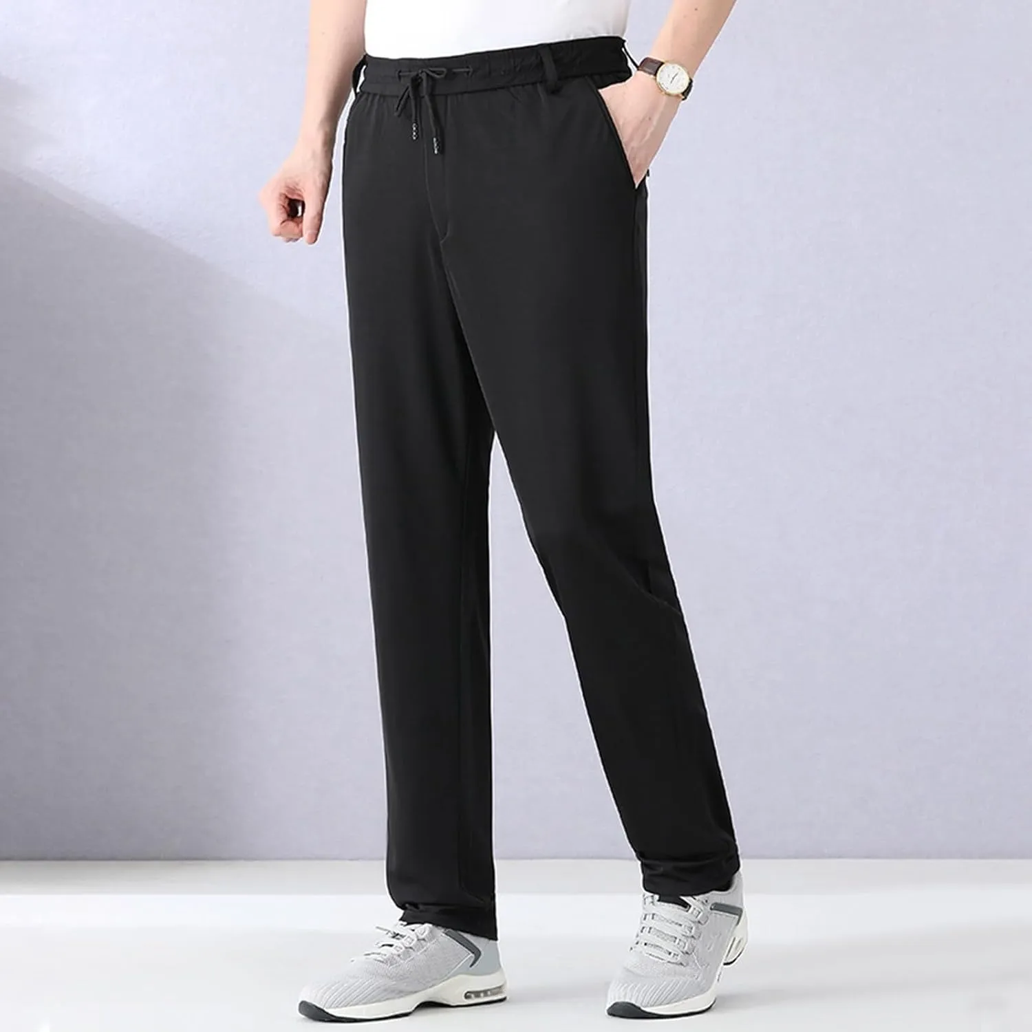 Mens Quick Drying Pants Elastic Waist Breathable Stretch Active Loose Pants Comfy Cool Sweatpant Trousers with Pocket