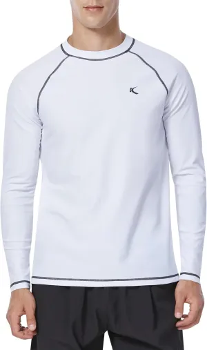 Mens Rash Guard UPF 50  Swim Shirts UV Sun Protection T-Shirt Quick Dry Long Sleeve Beach Shirts for Fishing