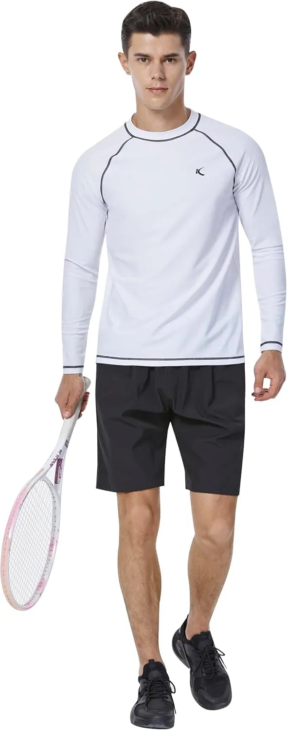 Mens Rash Guard UPF 50  Swim Shirts UV Sun Protection T-Shirt Quick Dry Long Sleeve Beach Shirts for Fishing