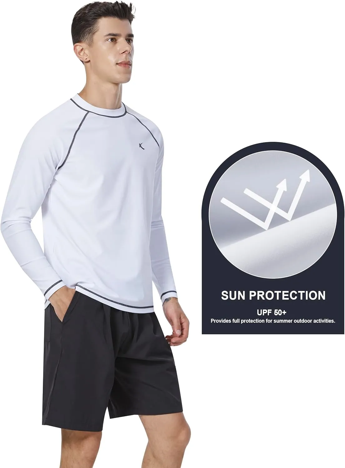 Mens Rash Guard UPF 50  Swim Shirts UV Sun Protection T-Shirt Quick Dry Long Sleeve Beach Shirts for Fishing