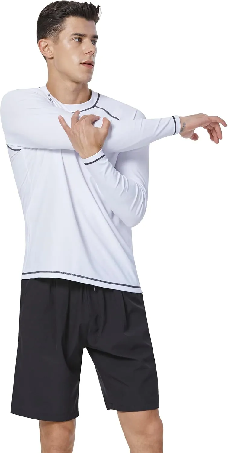 Mens Rash Guard UPF 50  Swim Shirts UV Sun Protection T-Shirt Quick Dry Long Sleeve Beach Shirts for Fishing
