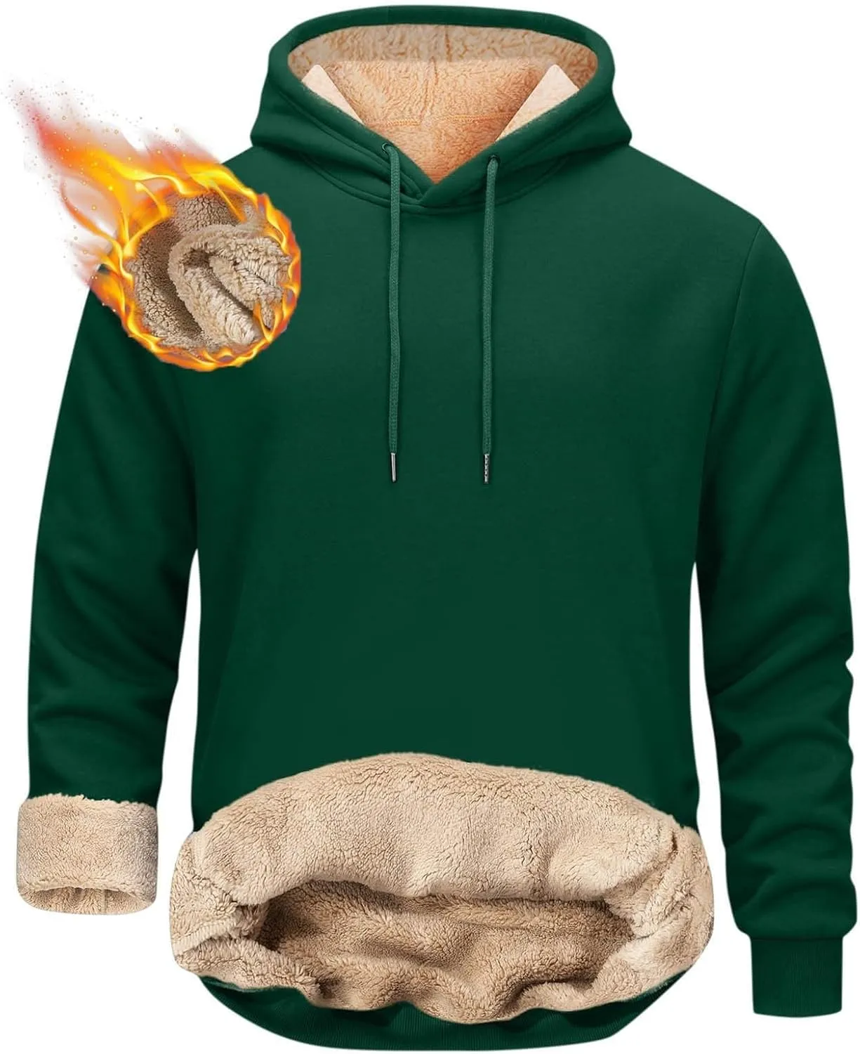 Men's Sherpa Hoodie Pullover Winter Thick Warm Fleece Lined Hoodies Athletic Sweatshirts