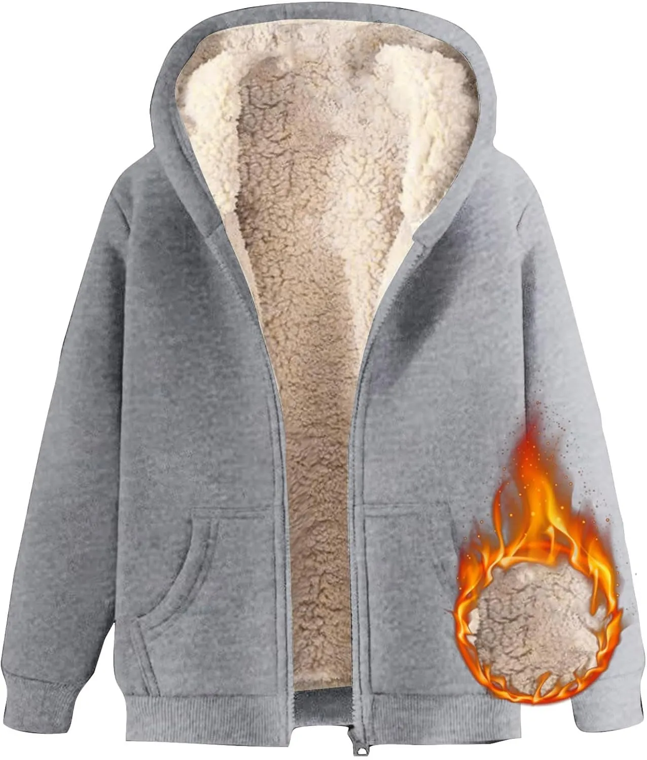 Men's Sherpa Zip Up Warm Hoodies Fleece Lined Jacket with Hood Sweatshirt Fall Winter Zipper Sweater Hooded Coats