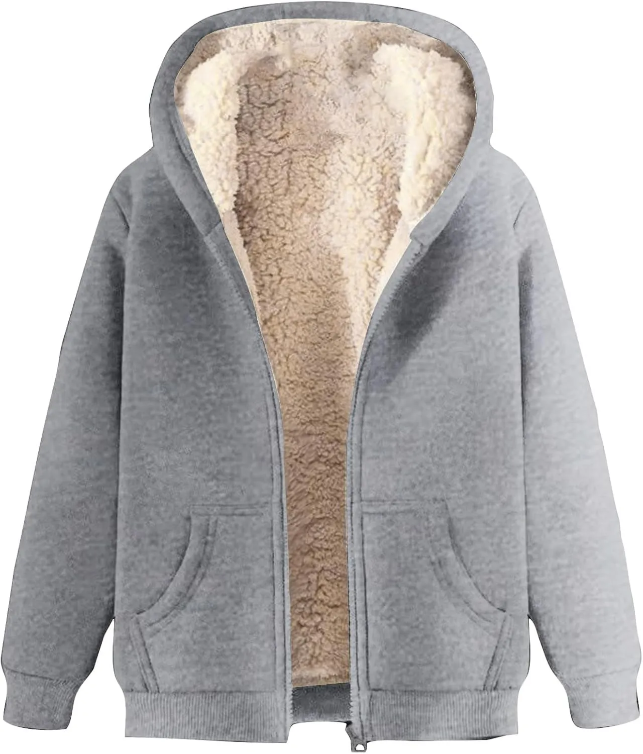 Men's Sherpa Zip Up Warm Hoodies Fleece Lined Jacket with Hood Sweatshirt Fall Winter Zipper Sweater Hooded Coats