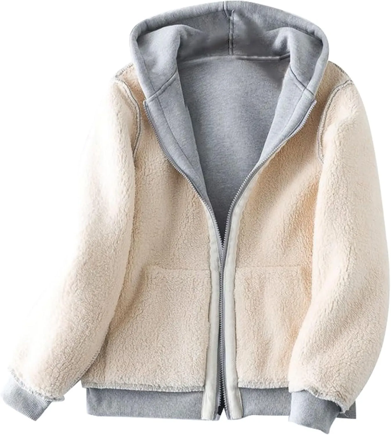 Men's Sherpa Zip Up Warm Hoodies Fleece Lined Jacket with Hood Sweatshirt Fall Winter Zipper Sweater Hooded Coats