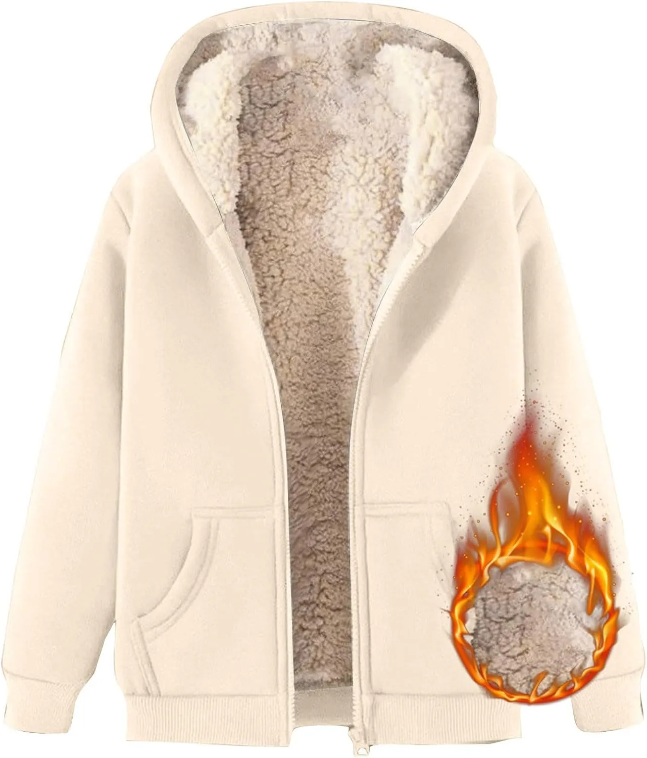 Men's Sherpa Zip Up Warm Hoodies Fleece Lined Jacket with Hood Sweatshirt Fall Winter Zipper Sweater Hooded Coats