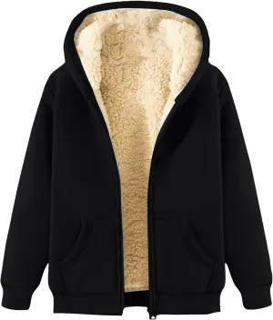 Men's Solid Color Fleece Jacket Winter Casual Trend Zipper Hooded Sweatshirt Coat Heavy Work Warm Outerwear Tops