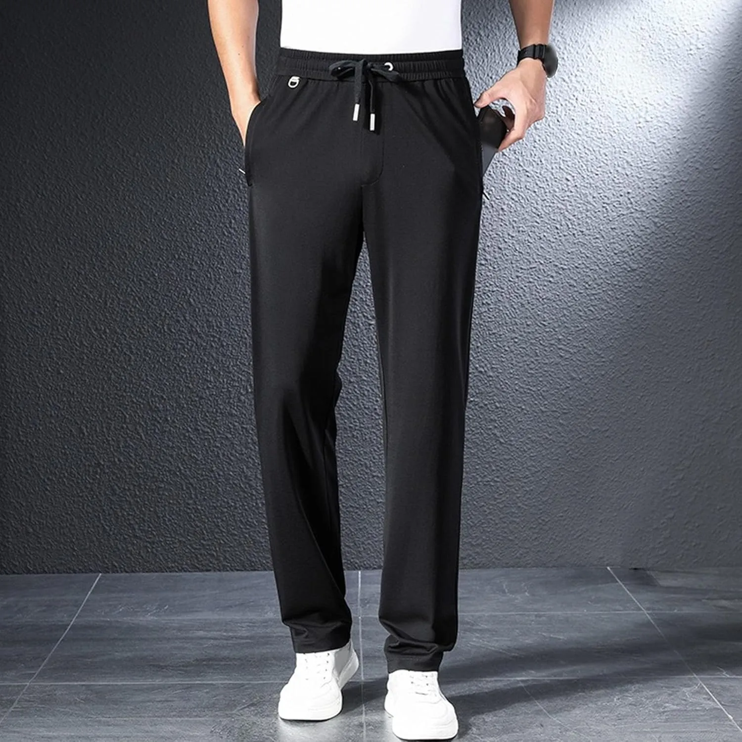 Men's Stretch Quick Drying Pant Casual Slim Fit Workout Joggers Comfort Business Waffle Knit Trousers