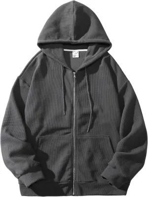 Mens Zip Up Hoodies Trendy Outwear with Pockets Hooded Sweatshirt Loose Fit Casual Fall Spring Warm Slim Fit Sweater Jacket