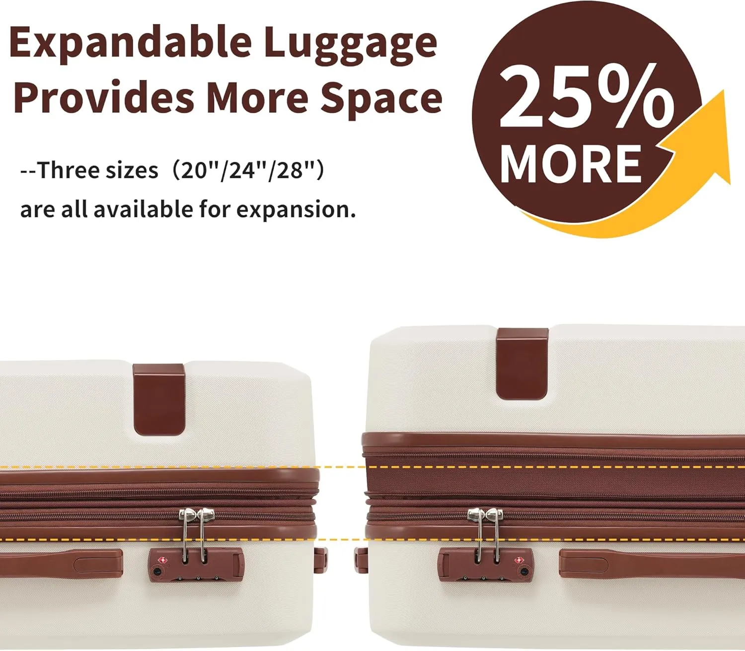Merax Luggage Packing Cubes Hardside 4 Suitcase Durable Lightweight, Brown and White, 8-Piece Set