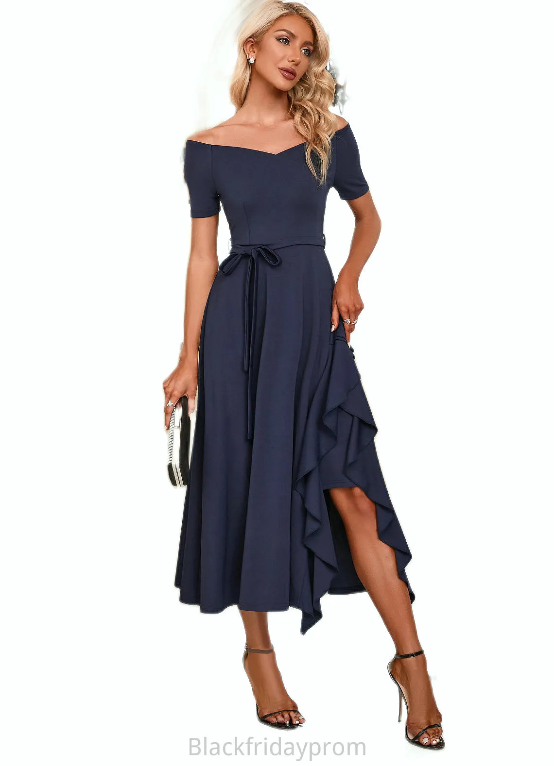 Miah V-Neck Elegant A-line Cotton Blends Midi Dresses BF2P0022561