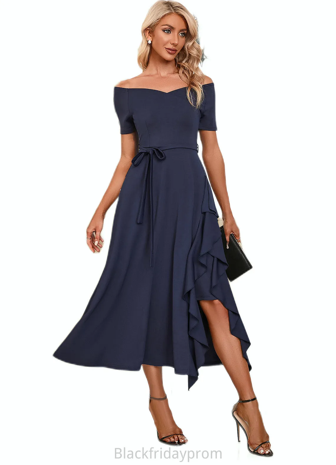 Miah V-Neck Elegant A-line Cotton Blends Midi Dresses BF2P0022561