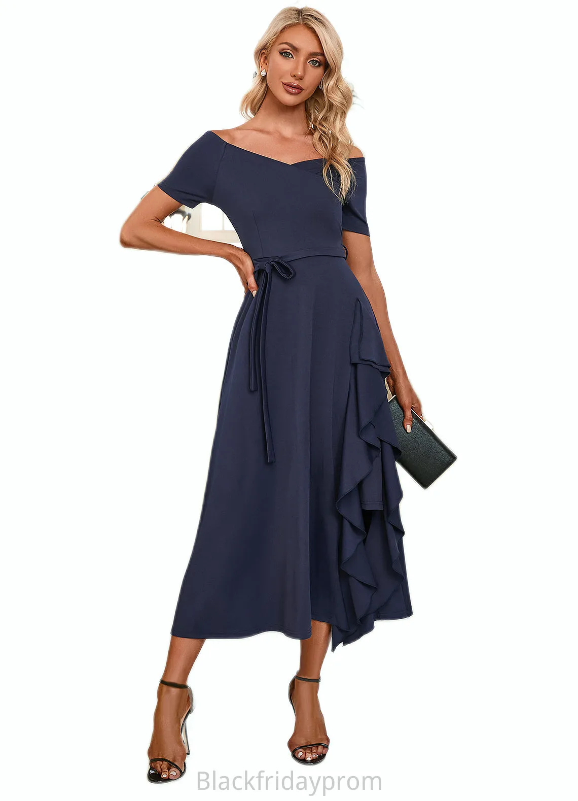 Miah V-Neck Elegant A-line Cotton Blends Midi Dresses BF2P0022561