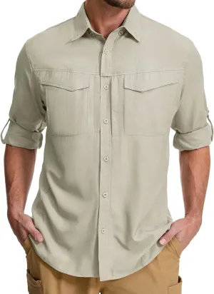 mixtiq Men's Sun Protection Safari Shirts Long Sleeve UPF 50  UV Quick Dry Travel Hiking Fishing Shirts with Zipper