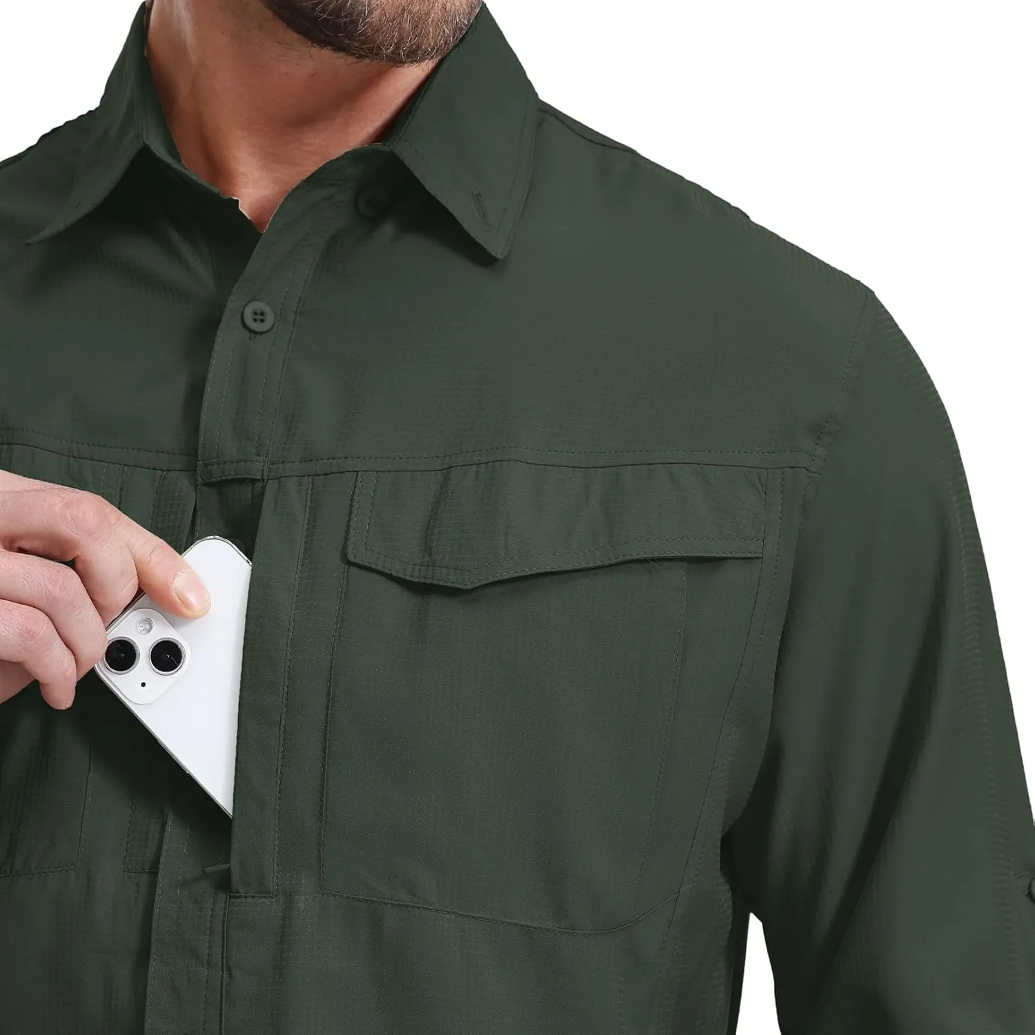mixtiq Men's Sun Protection Safari Shirts Long Sleeve UPF 50  UV Quick Dry Travel Hiking Fishing Shirts with Zipper