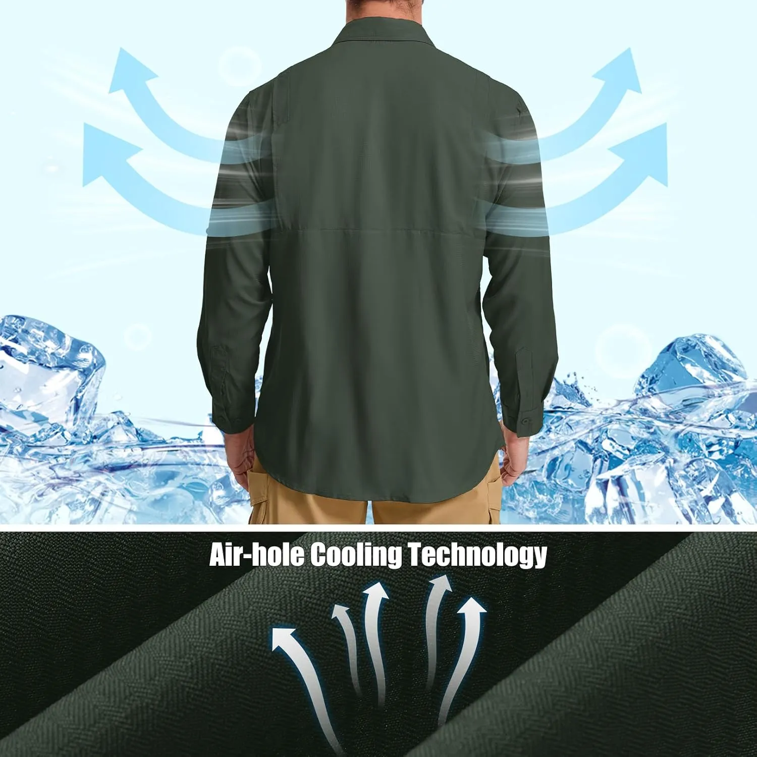 mixtiq Men's Sun Protection Safari Shirts Long Sleeve UPF 50  UV Quick Dry Travel Hiking Fishing Shirts with Zipper