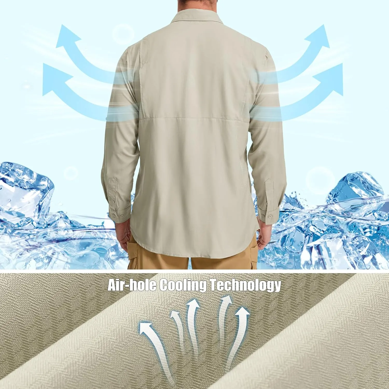 mixtiq Men's Sun Protection Safari Shirts Long Sleeve UPF 50  UV Quick Dry Travel Hiking Fishing Shirts with Zipper