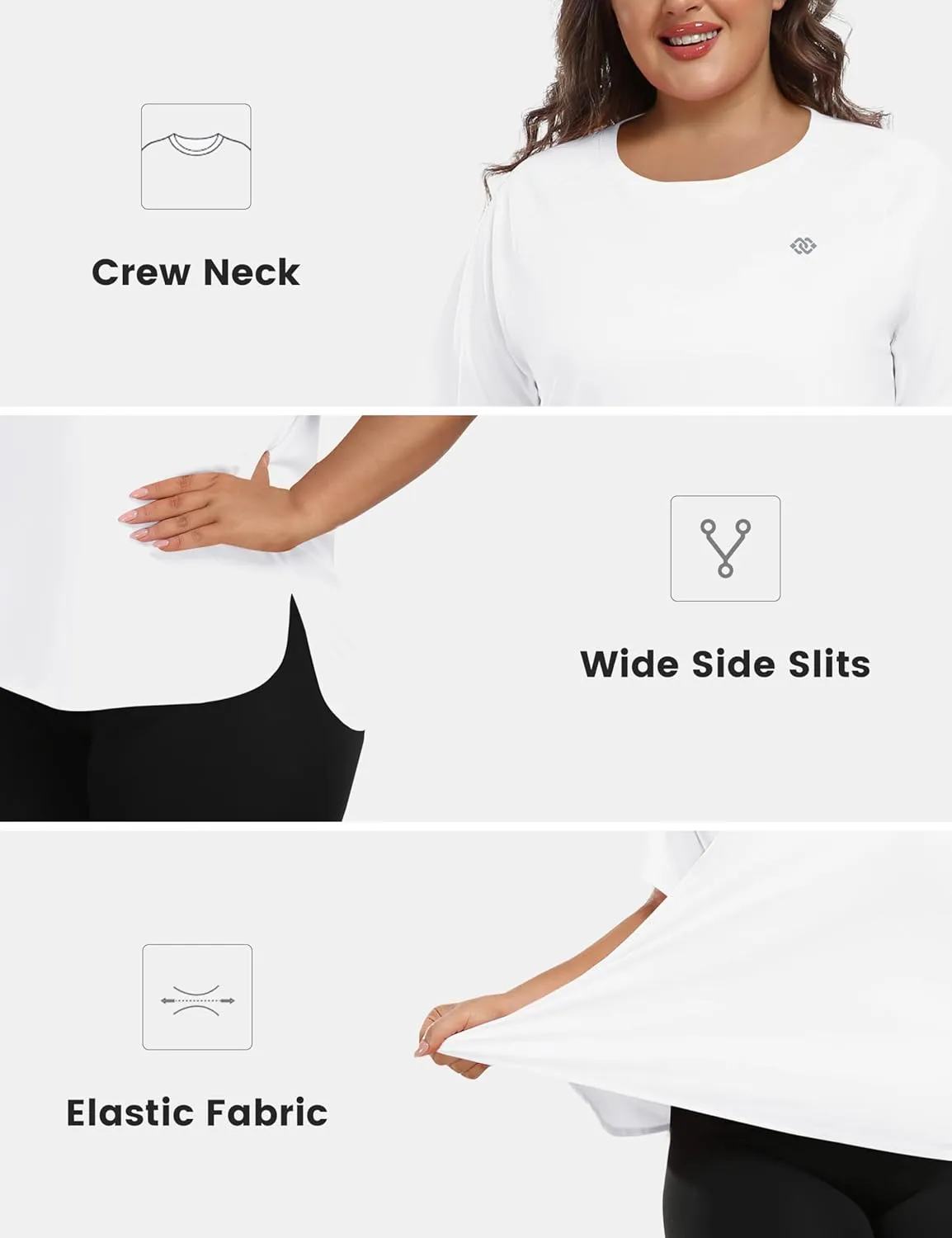 MoFiz Women's Plus Size Workout Tops Short Sleeve Running Shirts UPF 50  Hiking T-Shirts Quick Dry Athletic Top