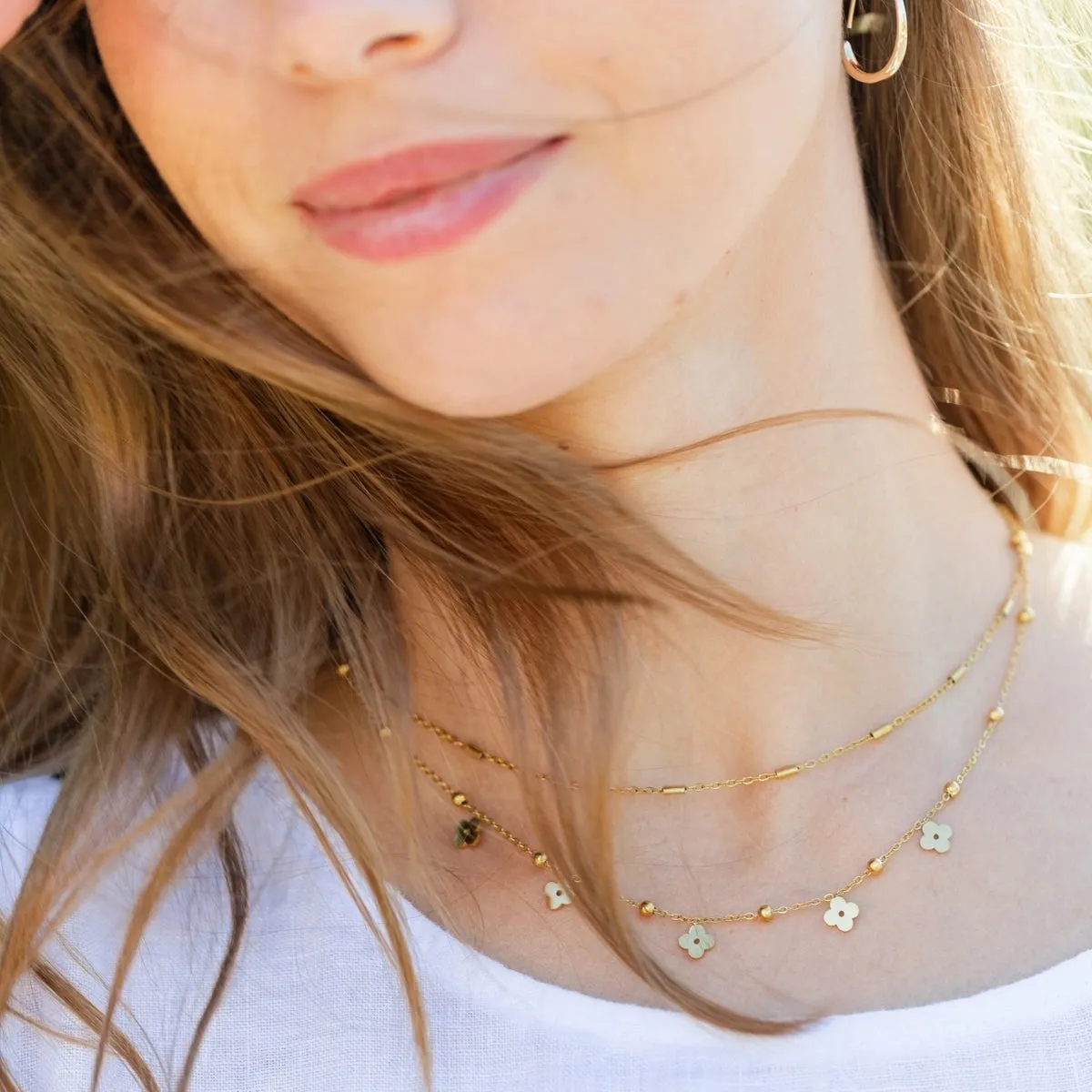 Multi Flower Layered Necklace -water resistant