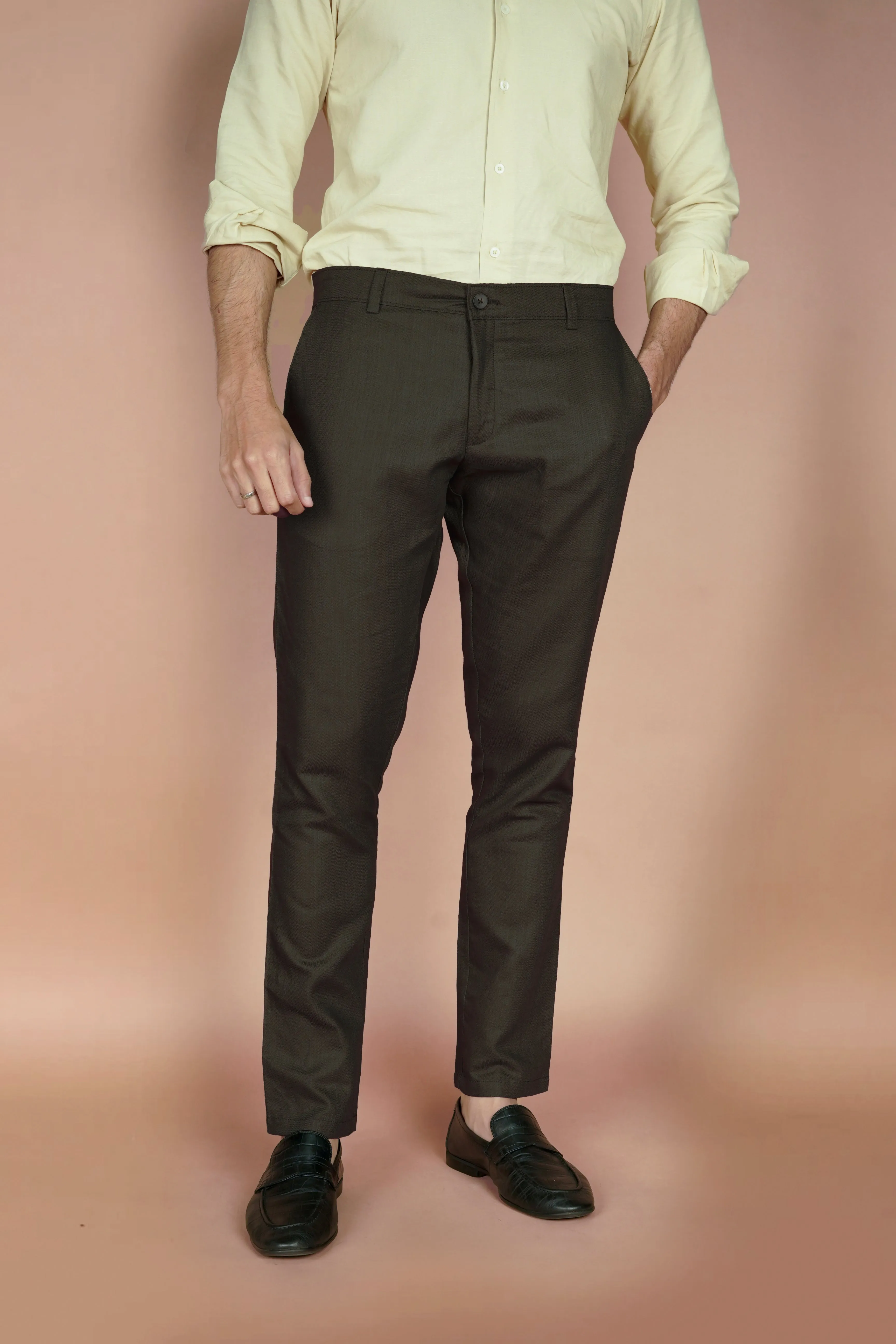 Mustard Green Herringbone Linen Trousers