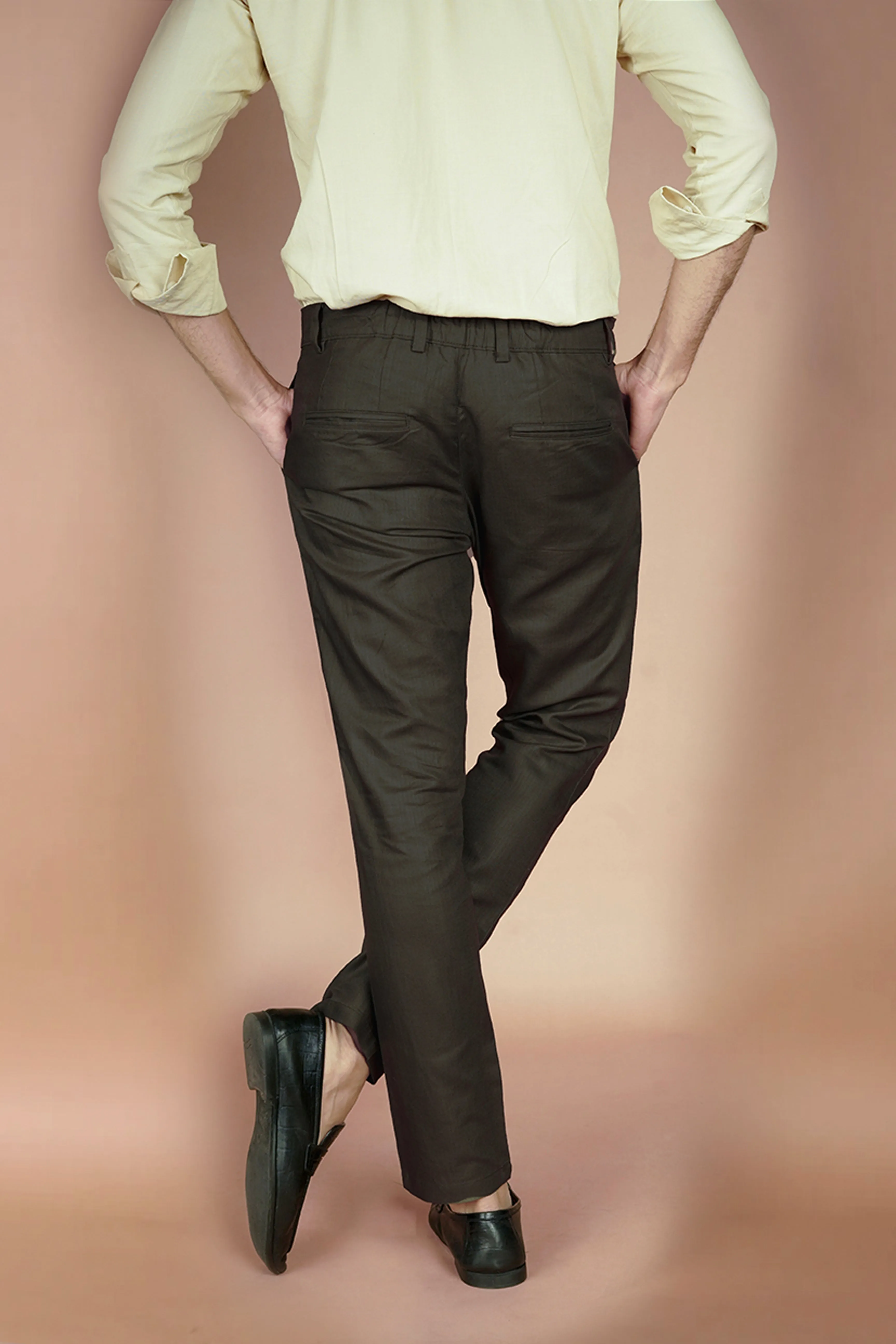 Mustard Green Herringbone Linen Trousers