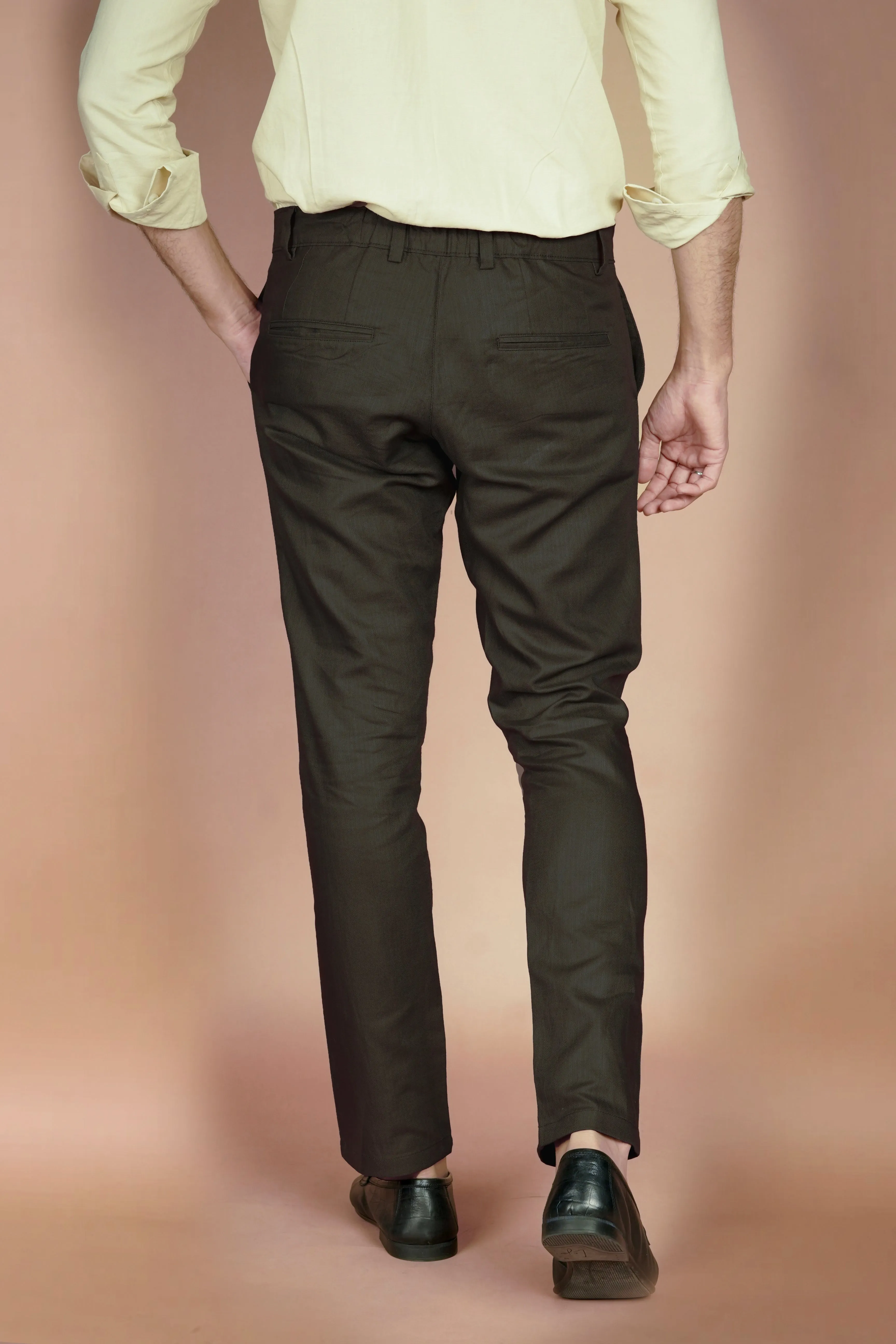 Mustard Green Herringbone Linen Trousers