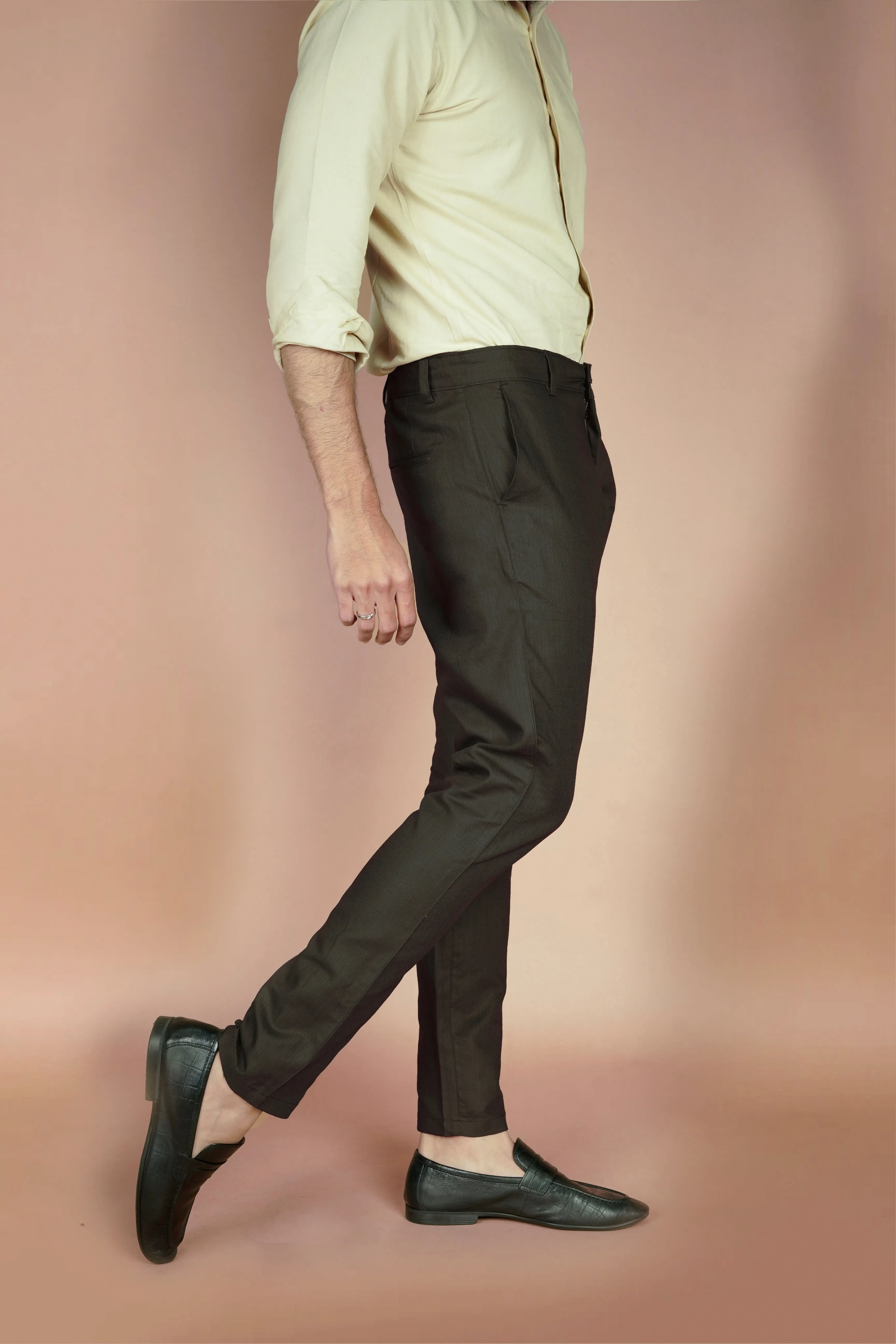 Mustard Green Herringbone Linen Trousers