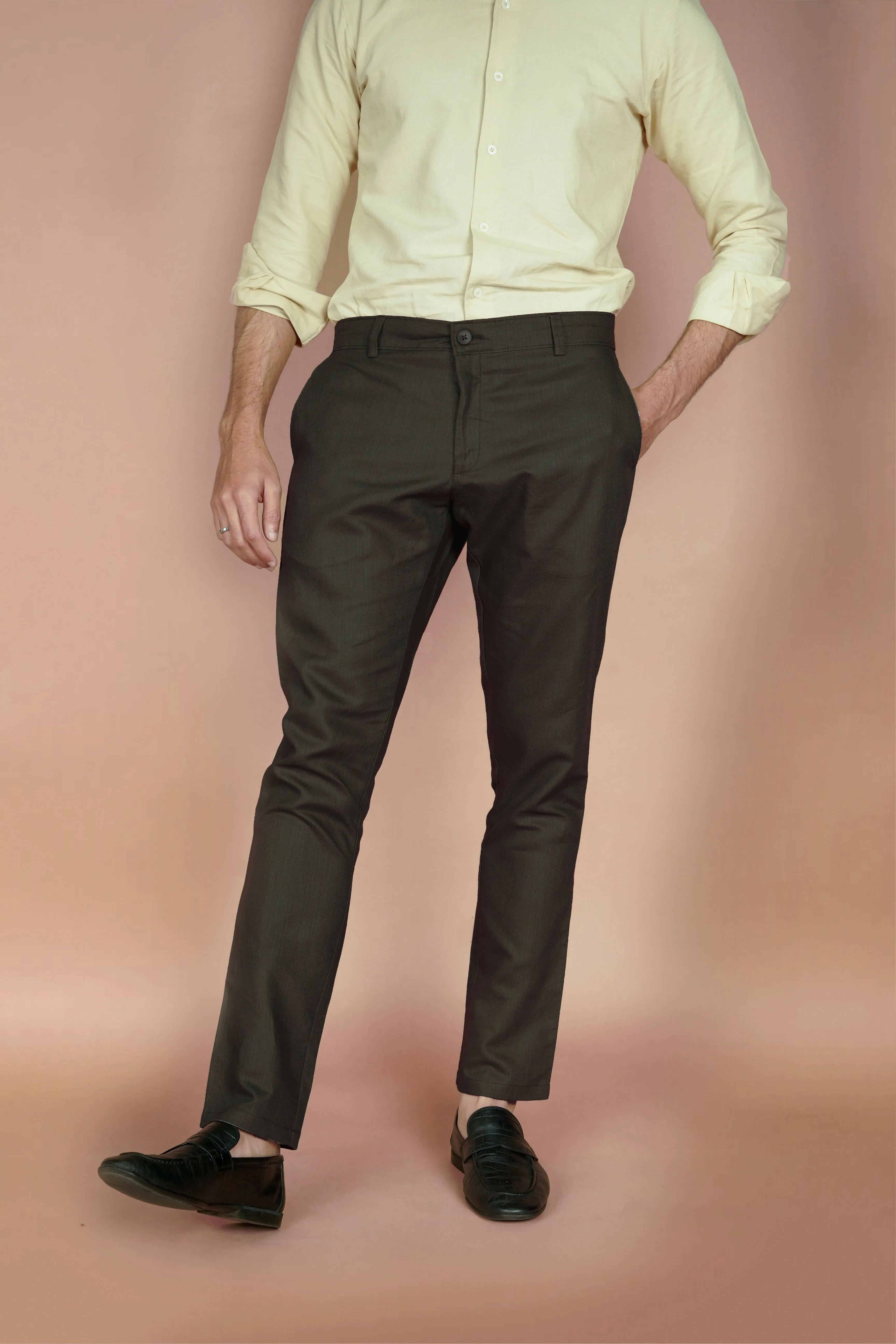 Mustard Green Herringbone Linen Trousers
