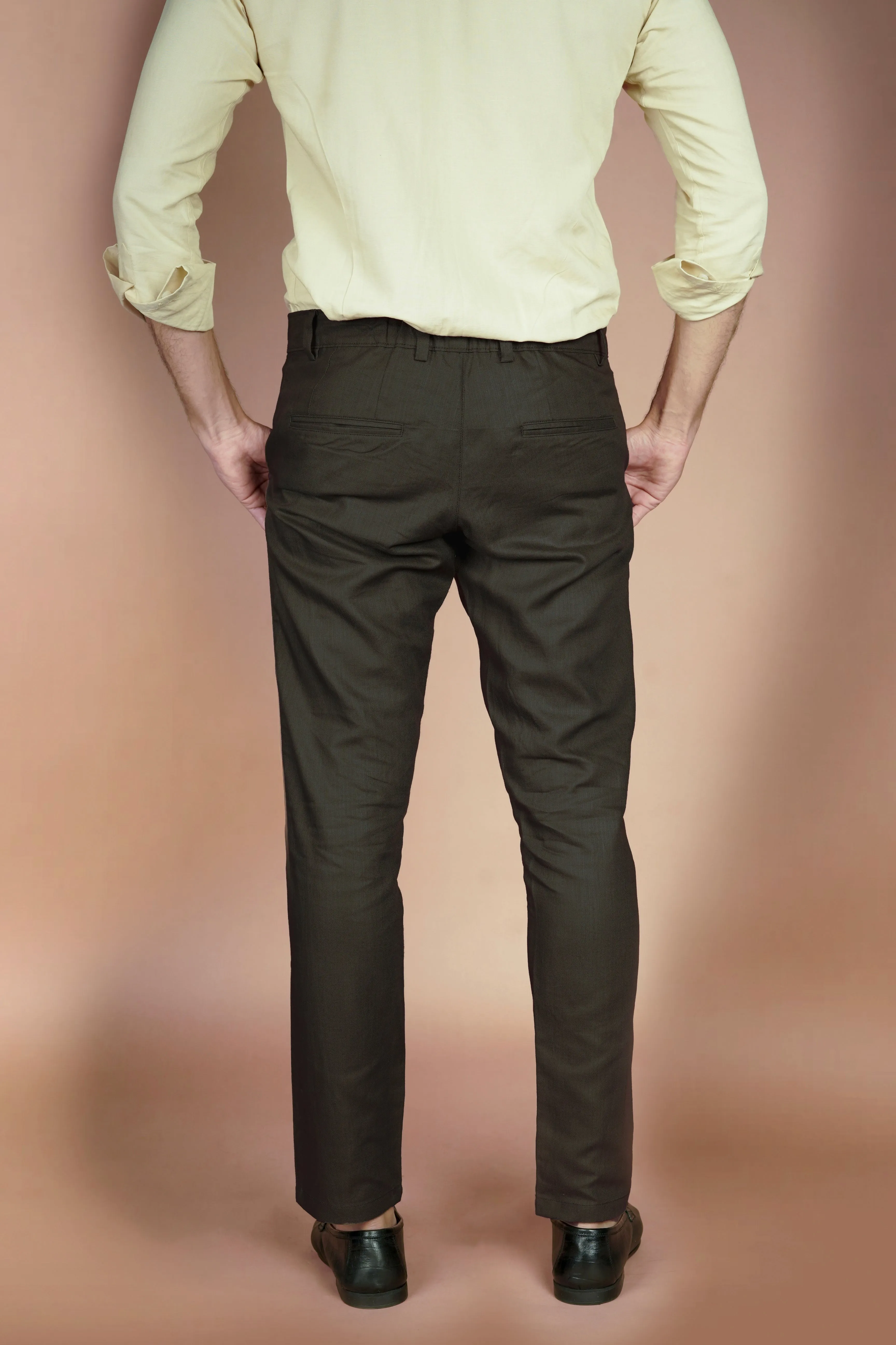Mustard Green Herringbone Linen Trousers