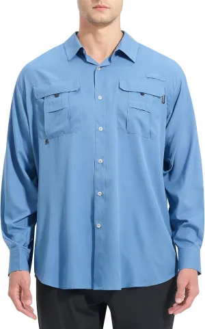 NOMINATE Mens Long Sleeve Fishing Shirts UPF 50  UV Protection Sun Shirts Quick Drying Hiking Lightweight