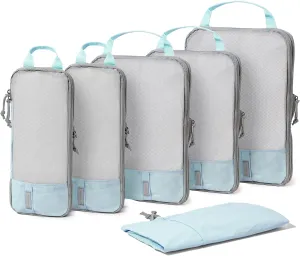 (Not Made In China) Compression Packing Cubes For Travel 6pc Set, Suitcase and Luggage Organizer Bags, Lightweight, Durable (6pc, Light Blue)