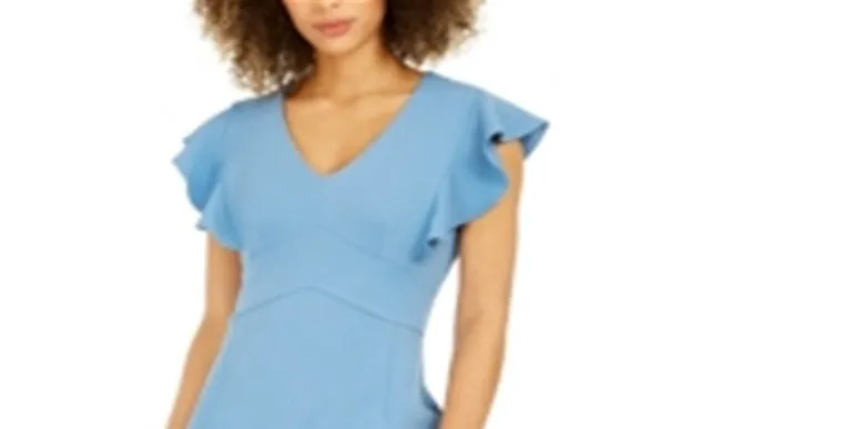 Ny Collection Women's Ruffle Sleeve Dress Blue Size Petite Small