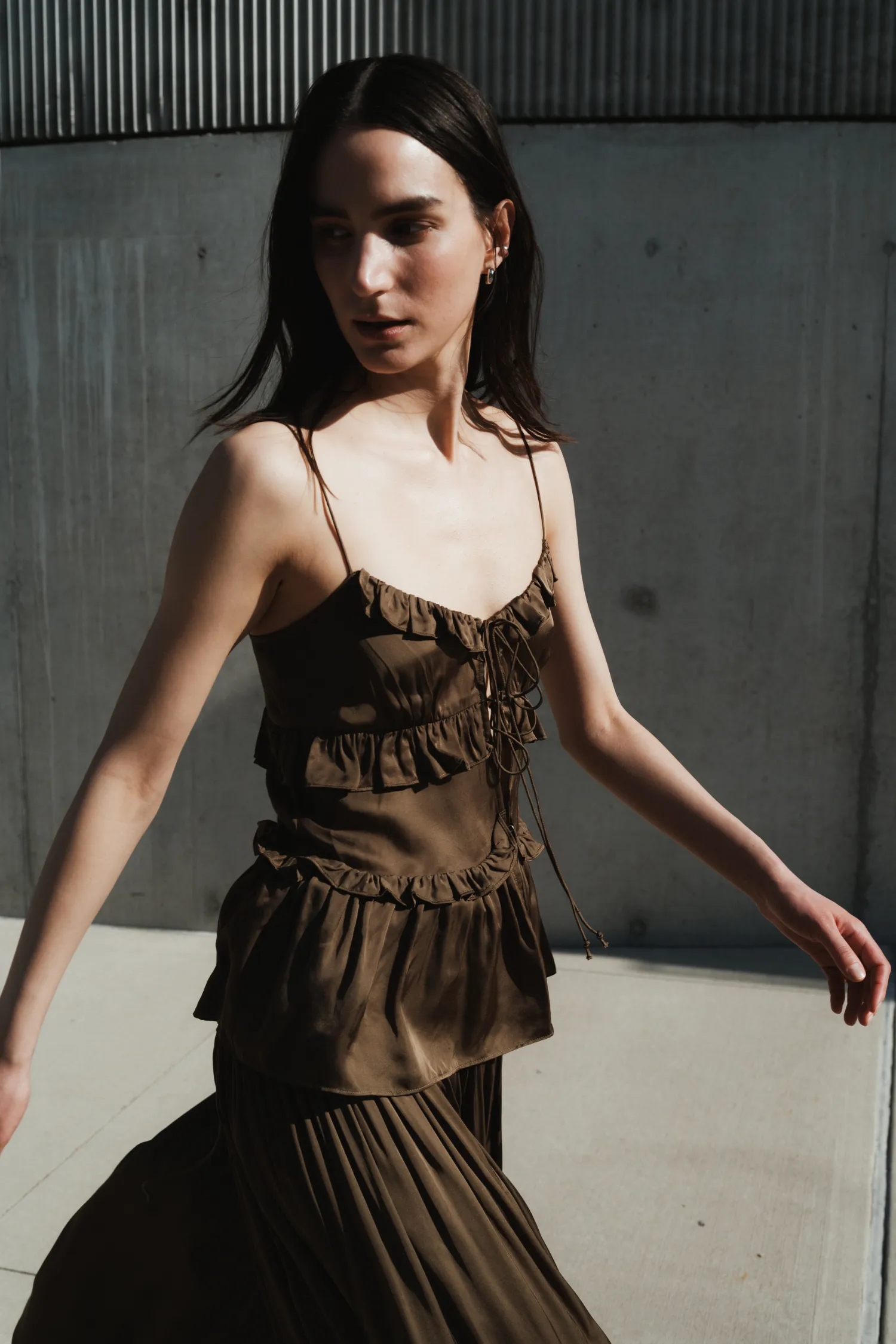 Olive Ruffle Blouse