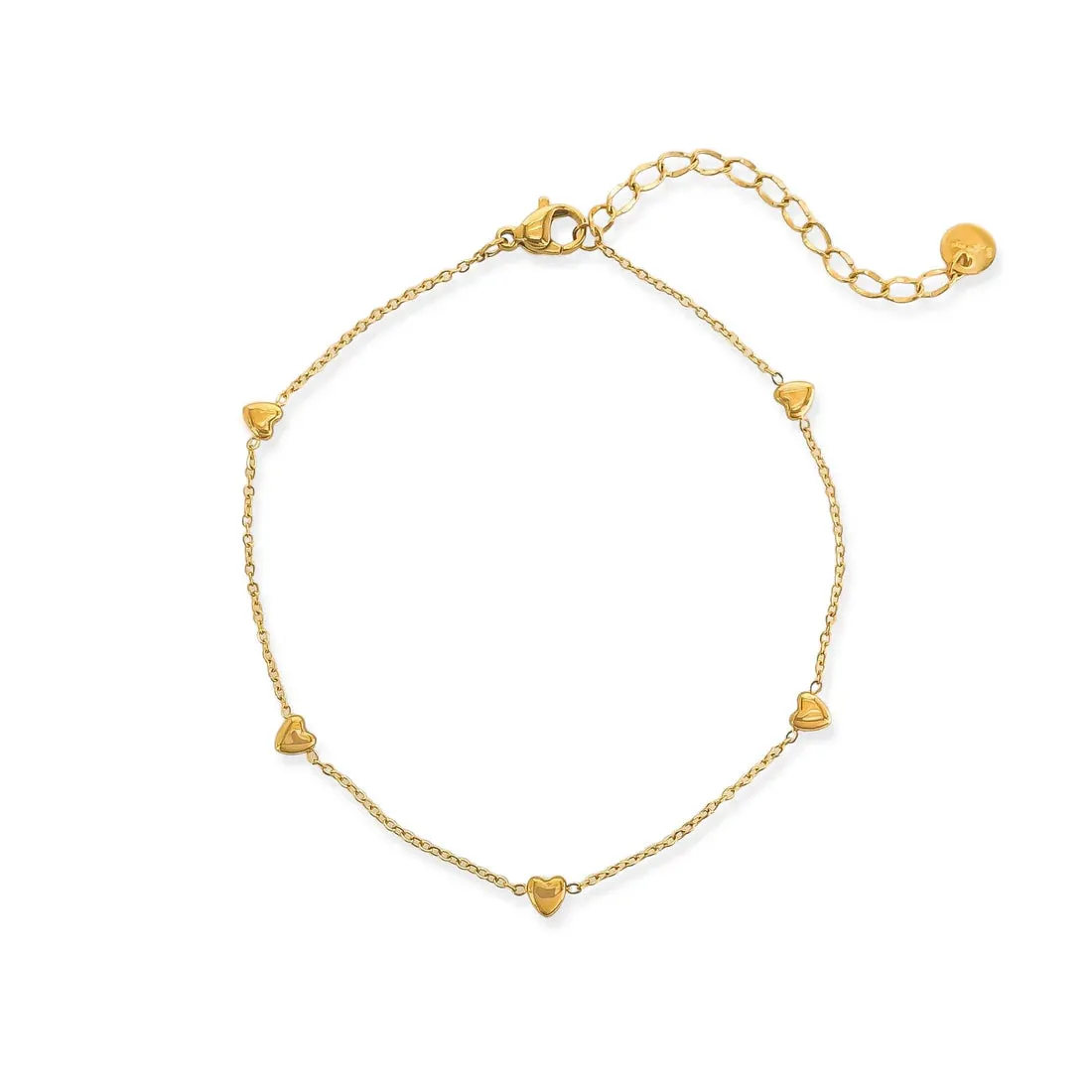 OMG Bling Water Resistant Solid Heart Charm Anklet in Gold Or Silver