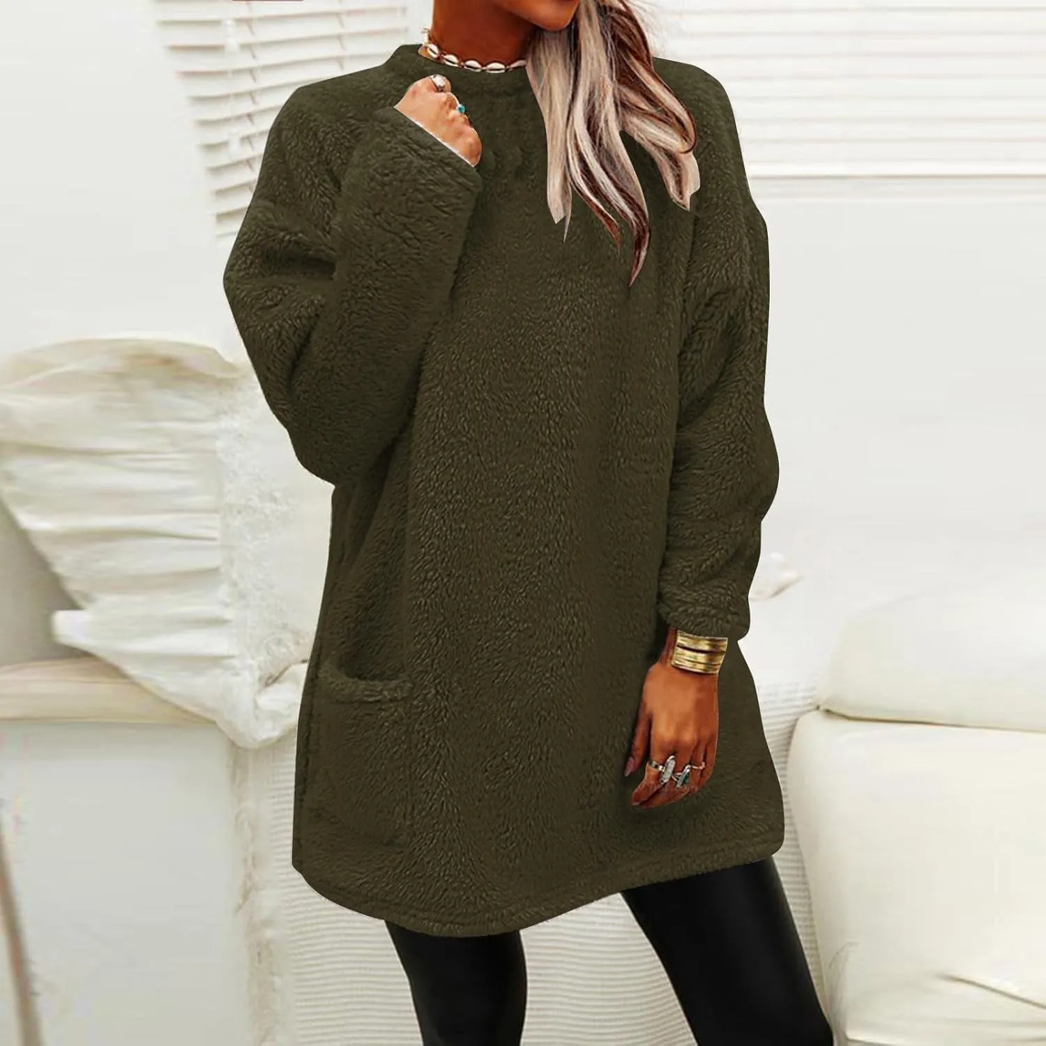 Oversized Fuzzy Fleece Sweatshirts for Women Fashion 2025 Parka Warm Outerwear Letter Print Loungewear with Pockets