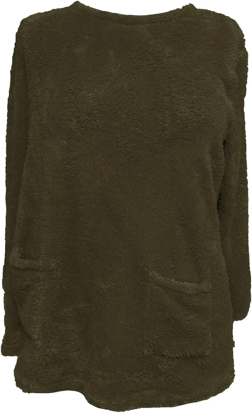 Oversized Fuzzy Fleece Sweatshirts for Women Fashion 2025 Parka Warm Outerwear Letter Print Loungewear with Pockets