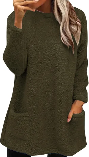 Oversized Fuzzy Fleece Sweatshirts for Women Fashion 2025 Parka Warm Outerwear Letter Print Loungewear with Pockets