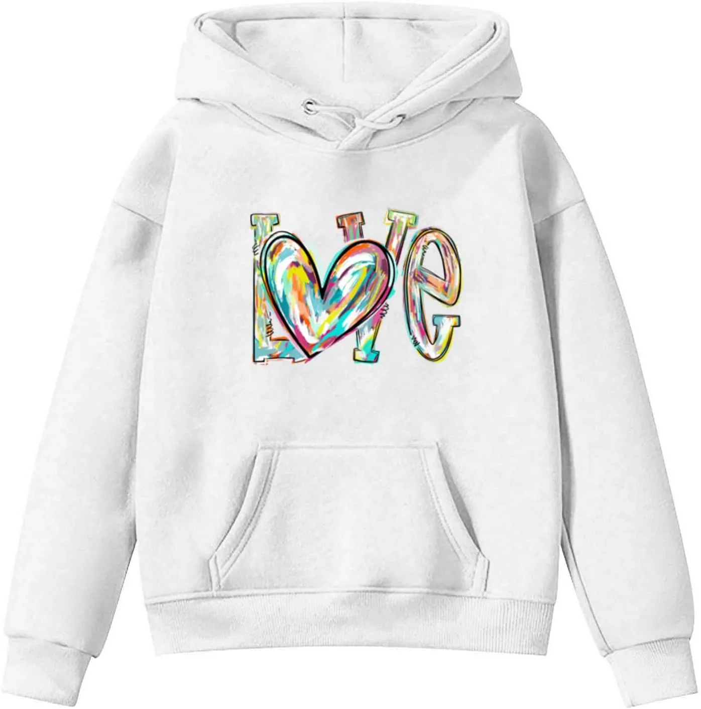 Oversized Hooded Sweatshirts for Teen Girls Cute Hoodies with Pockets Heart Print Graphic Pullover Shirts Tops