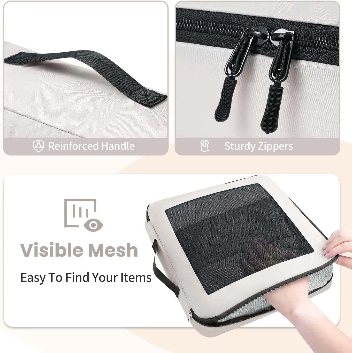 Packing Cubes for Travel | 10 Set Cream |Durable Luggage Organizer 4 Size(Extra Large, Large, Medium, Small),Comprehensive Cubes for Toiletry,Underwear, Shoe,Travel Essentials,Efficient Women Gifts