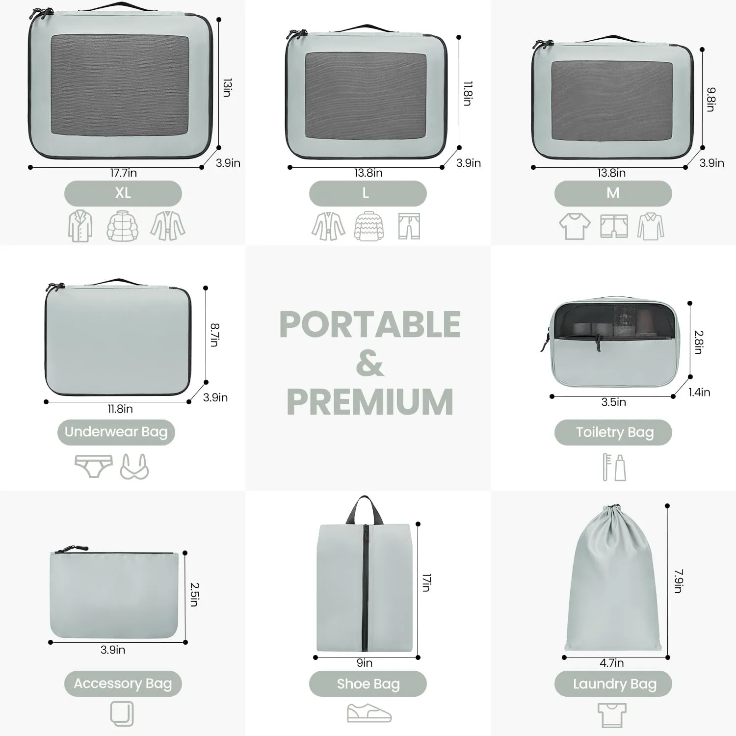 Packing Cubes for Travel |8 Set Mint |Durable Luggage Organizer 4 Size(Extra Large, Large, Medium, Small),Comprehensive Cubes for Toiletry,Underwear, Shoe,Travel Essentials,Efficient Women Gifts